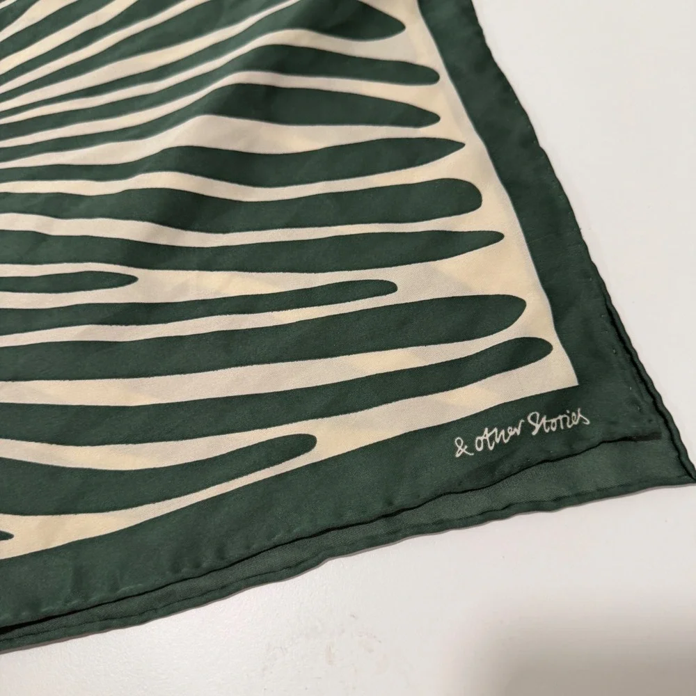& Other Stories Forest Green Cream Abstract Zebra Print Square Scarf 25x25